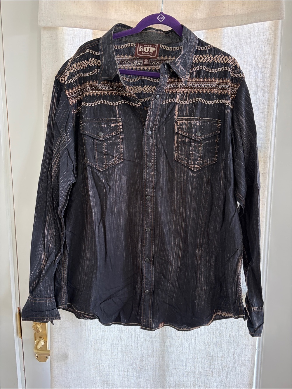 Cowboy up Taylor fit Vintage-Inspired Black Distressed Button-Up Jacket Shirt 2X